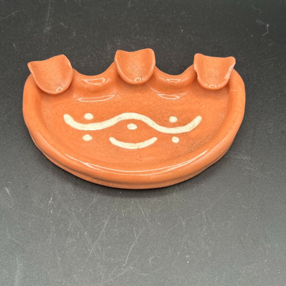 Vintage 1950 Melon Orange Abstract Pottery Ashtray Handmade 1953 Signed by Sears